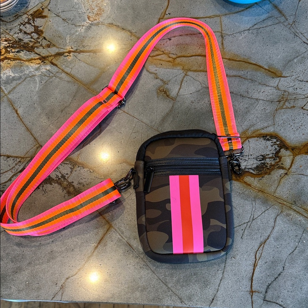 HAUTE SHORE Camouflage Belt Bag with Pink and Orange Accents